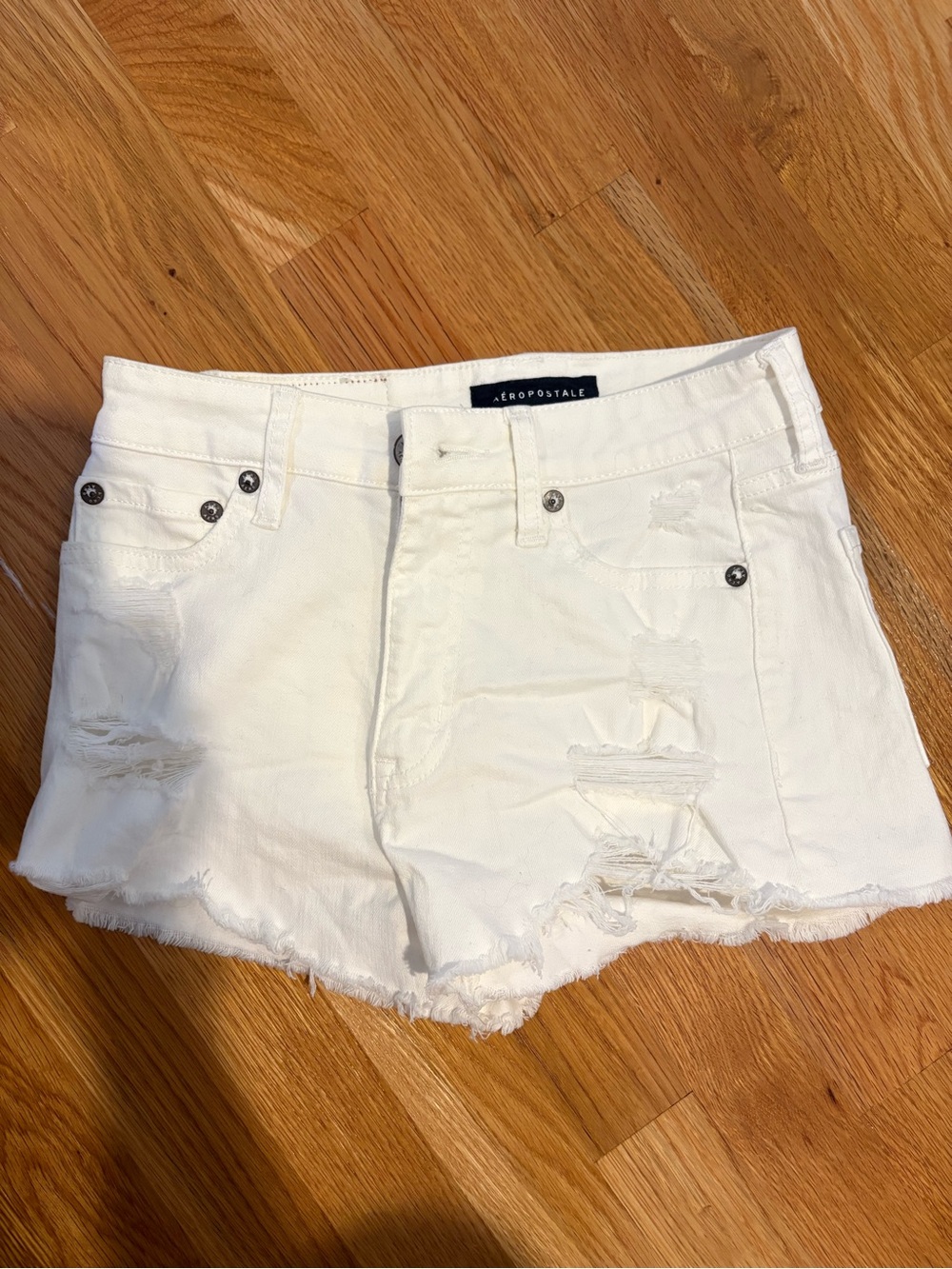 Aeropostale White Ripped Denim Jean Shorts for Women